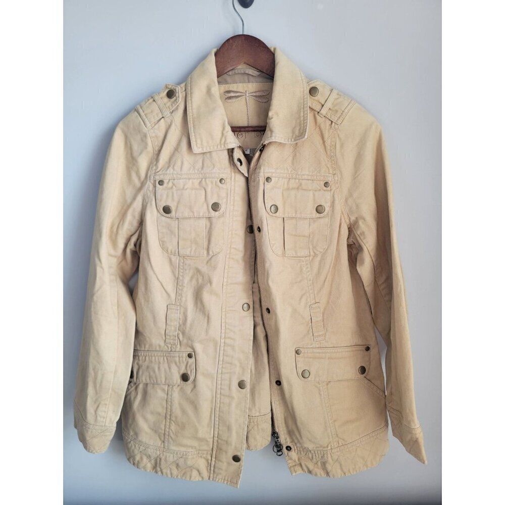 Womens Tan Tyler Boe Utility Jacket Zip/Snap Front 100% Cotton Medium Field Safa